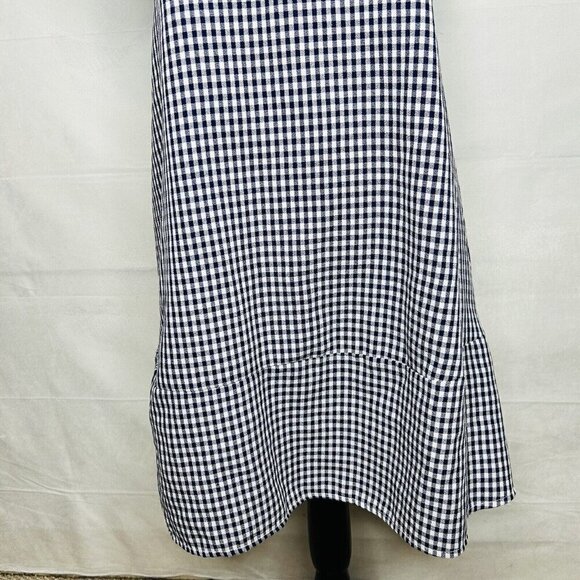 Zara Dress Size M Blue White Gingham Check Shift Short-Sleeve Tie Back - Picture 3 of 11
